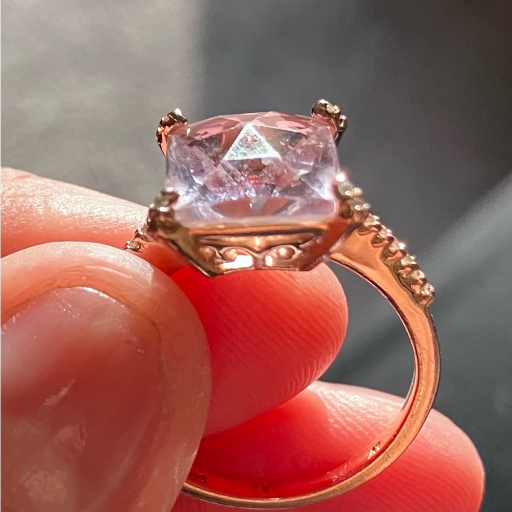 Kunzite or morganite stone 14K rose gold. Tiny diamond or CZ accents.